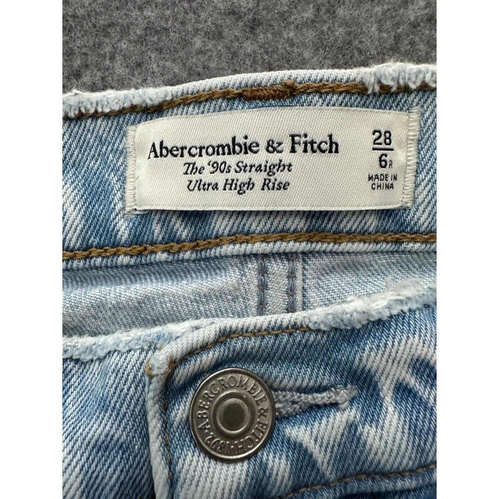 Abercrombie & Fitch Jeans 28/6R Blue Ultra High Rise 90s Straight Split Hem Y2K - Picture 8 of 13